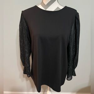 Ann Taylor Black Blouse with Sheer Sleeves